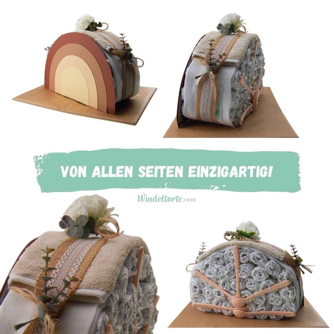 Regenbogen Vintage [JUTE & STILVOLL] - Jungen & Mädchen - Neutral Unisex - Geschenk zur Geburt - Baby Party - Babyshower - Pullerparty - Babyartikel - Windeln - Jetzt Torte kaufen