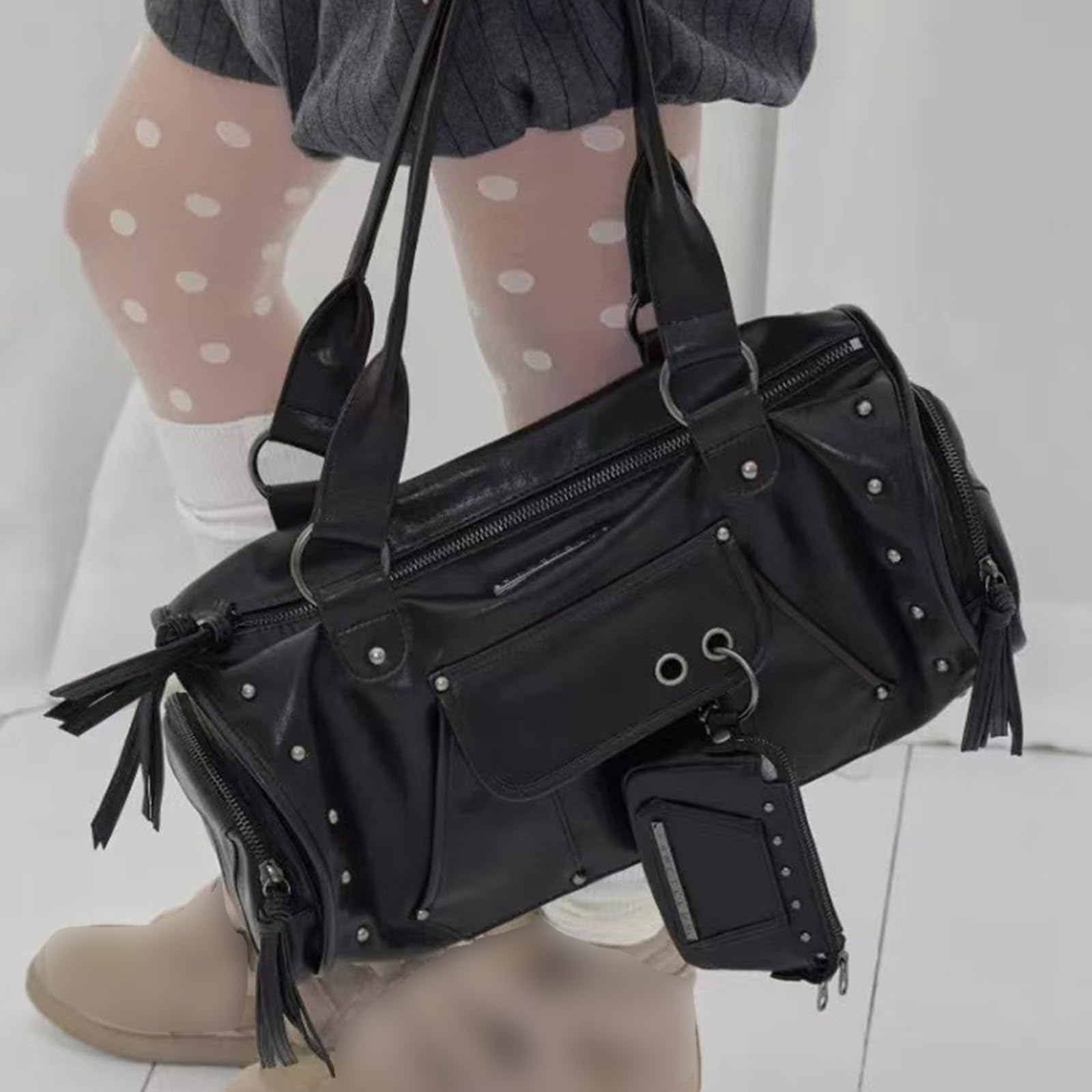 Damska torba na ramię Cool Girl Y2K, skóra PU, stylowa i pojemna, z kopertówką, czarna, modna, uniwersalna