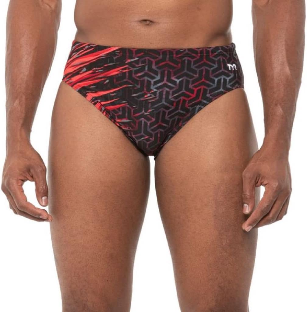 TYR Synergy All-Over Racer Swim Briefs (as1, Numeric, Numeric_32, Regular, Regular, Red)