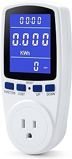 Upgraded Brighter LCD Display Night Vision Power Meter Plug, Power Consumption Monitor Energy Voltage Amps Electricity Usage Monitor, Overload Protection, 7 Display Modes for Energy Saving, Watt Meter