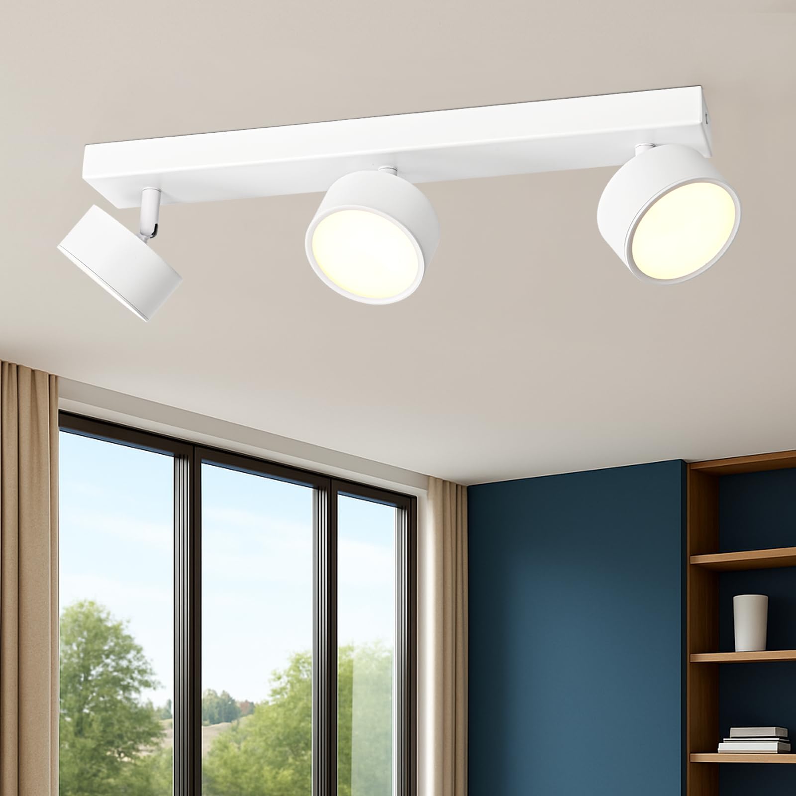 Plafoniera Lampada da Soffitto LED 3 Faretti, 18W Faretti da Soffitto Bianco Plafoniera Orientabili LED Bianco Caldo Faretto da Parete Moderna 3 Luce per Soggiorno Cucina Cameretta