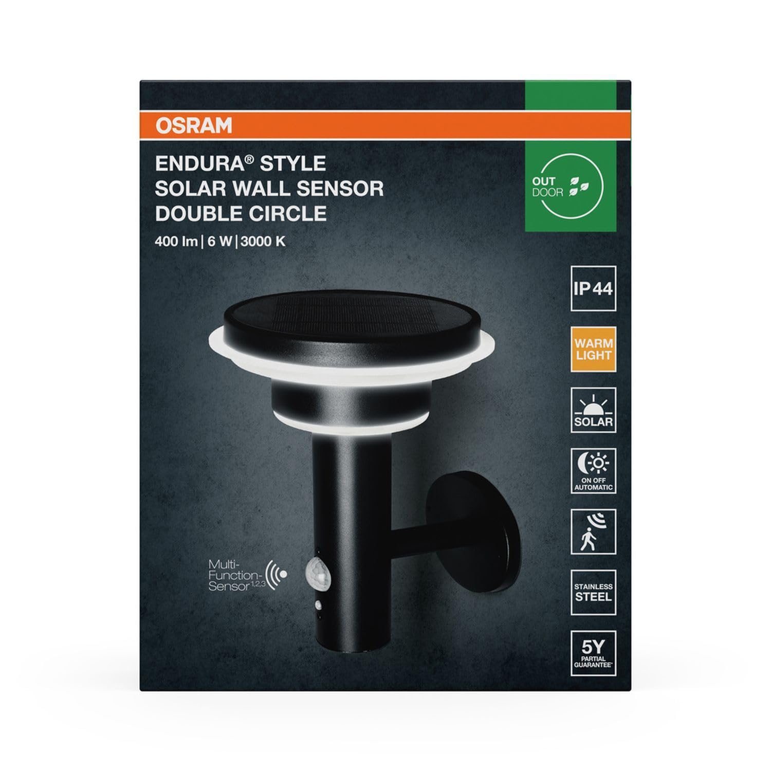 Licht-Erlebnisse LED Solar Wandlampe mit Bewegungsmelder Edelstahl Schwarz 3000 K IP44 Außen modern wohnlich H:22 cm elegant Wandleuchte Balkon