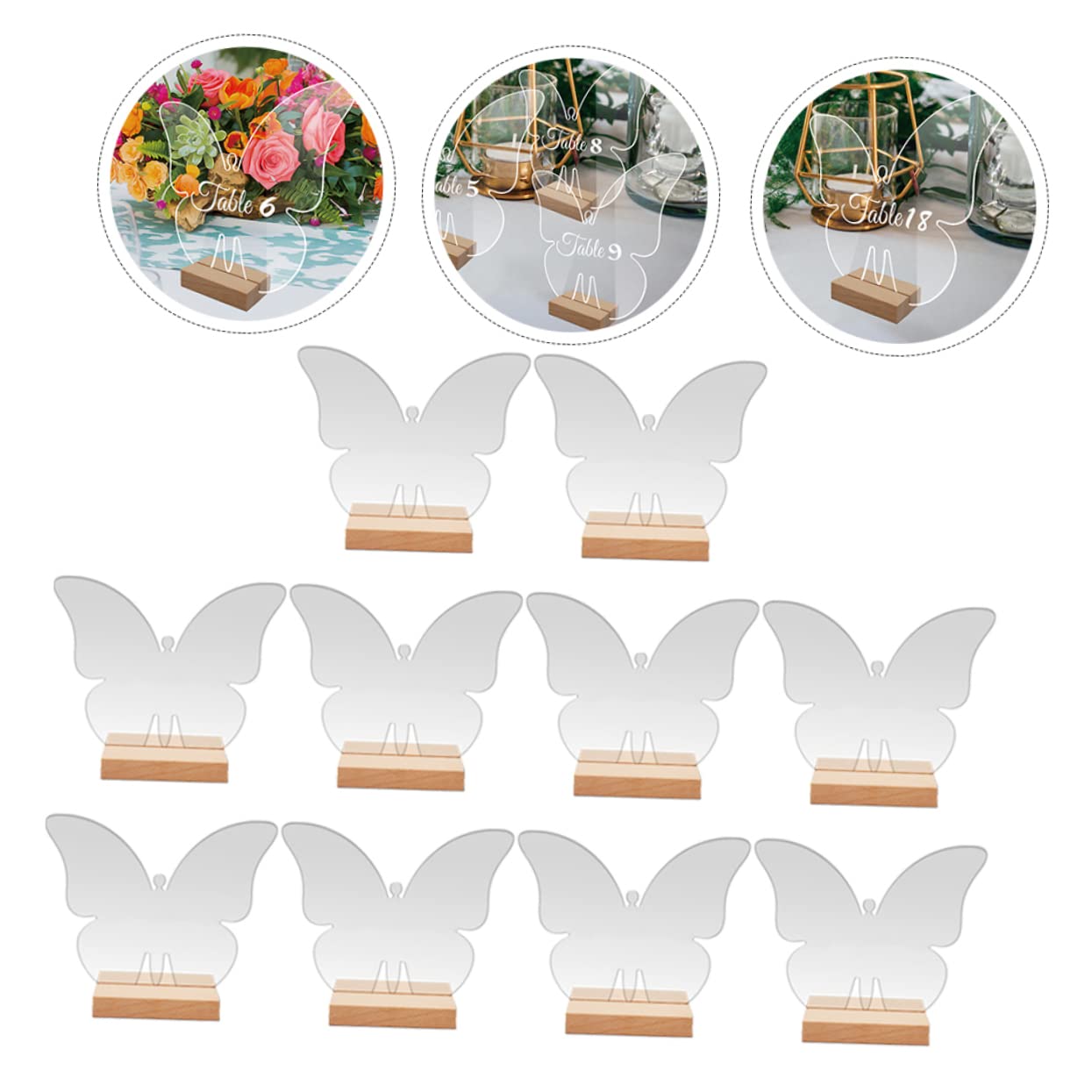 Alipis 30 Sätze Teiliges Transparente Tischkarten mit Schmetterlingsdesign Wiederverwendbare Sitzplatzschilder mit Holzsockel Moderne Namenskarten für Hochzeiten Partys Jubiläen und