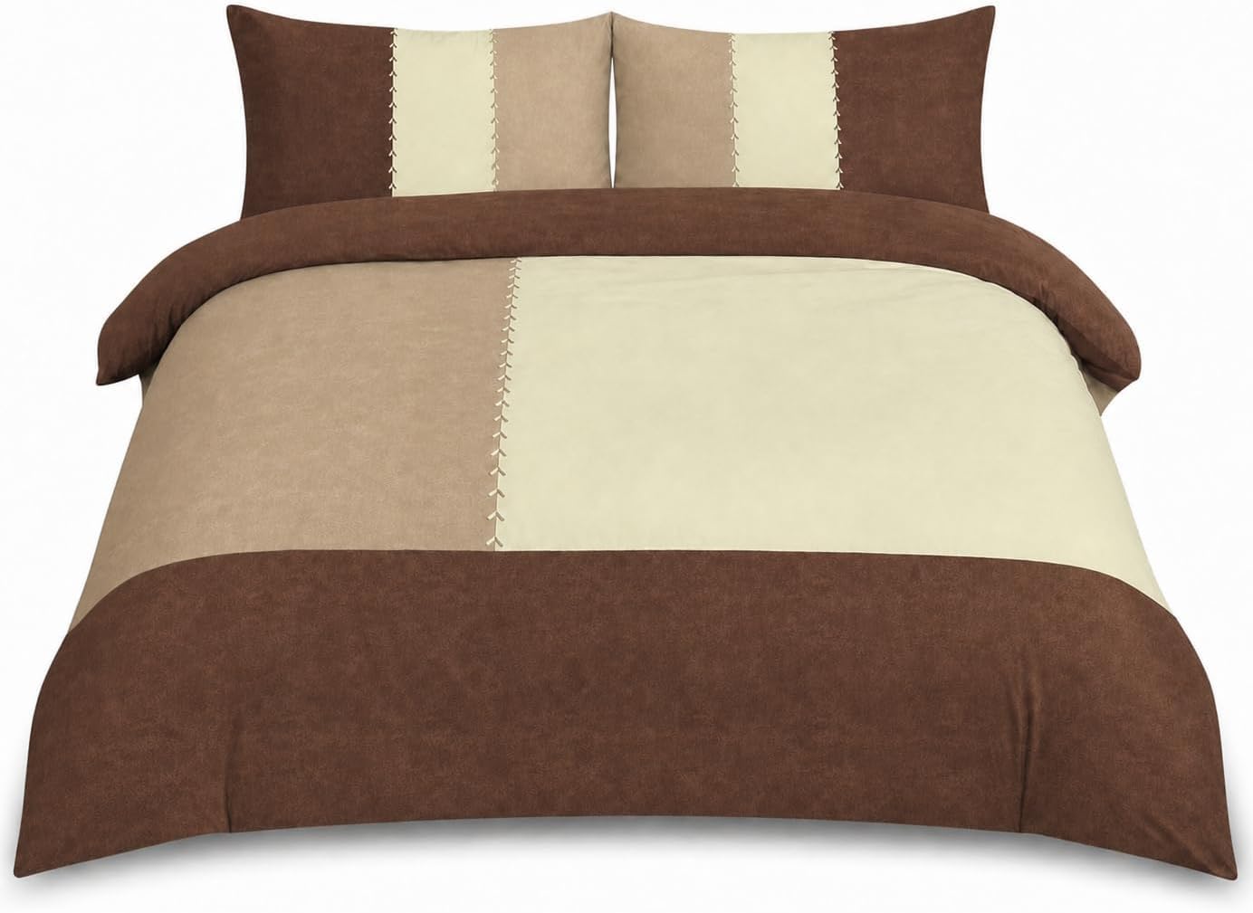 Homes-Linen Chocolate Suede Patch Multi Colour Suede Reversible Duvet Cover Set (, Double)