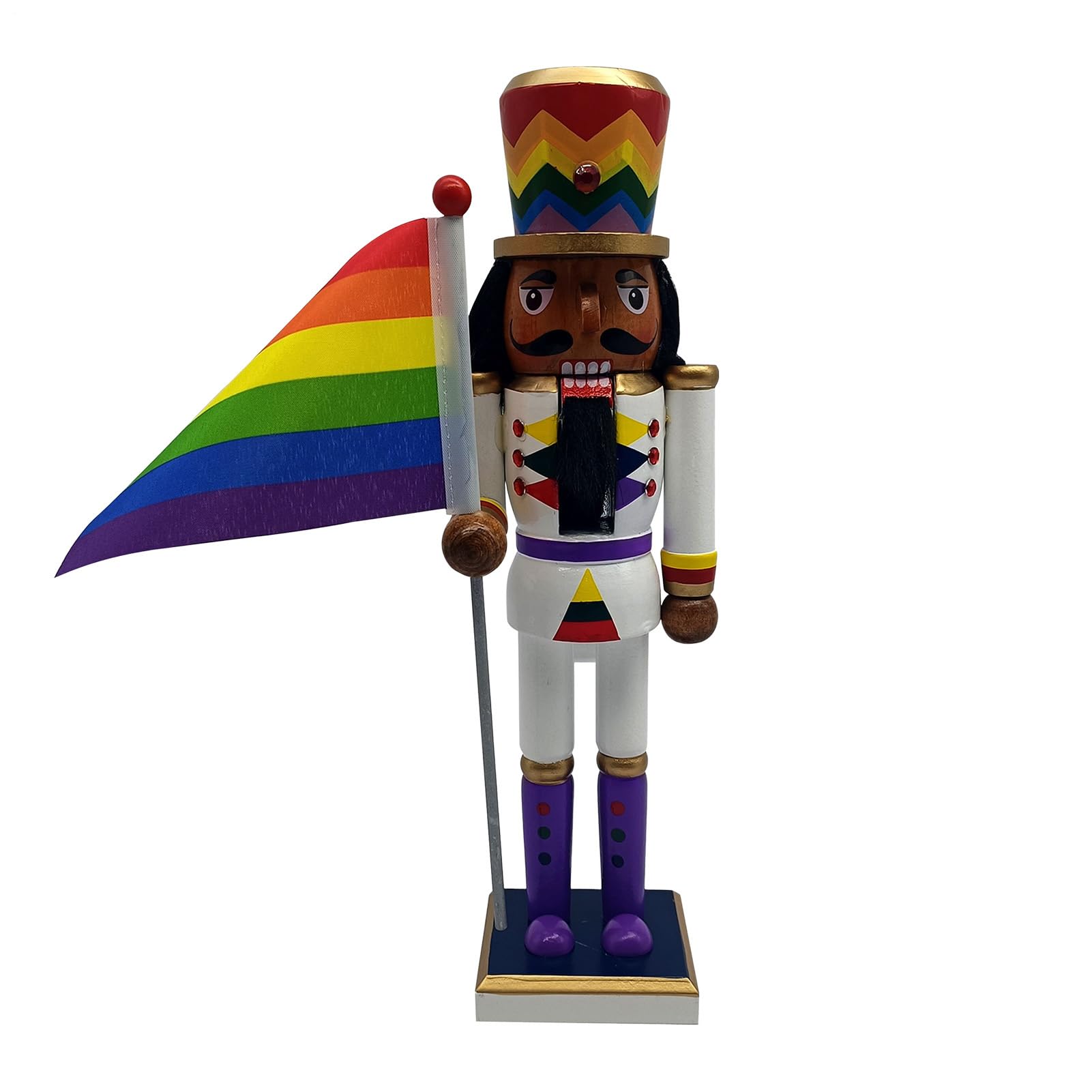 Casse-noix Noël en bois naturel avec drapeau de la fierté pour collection de figurines