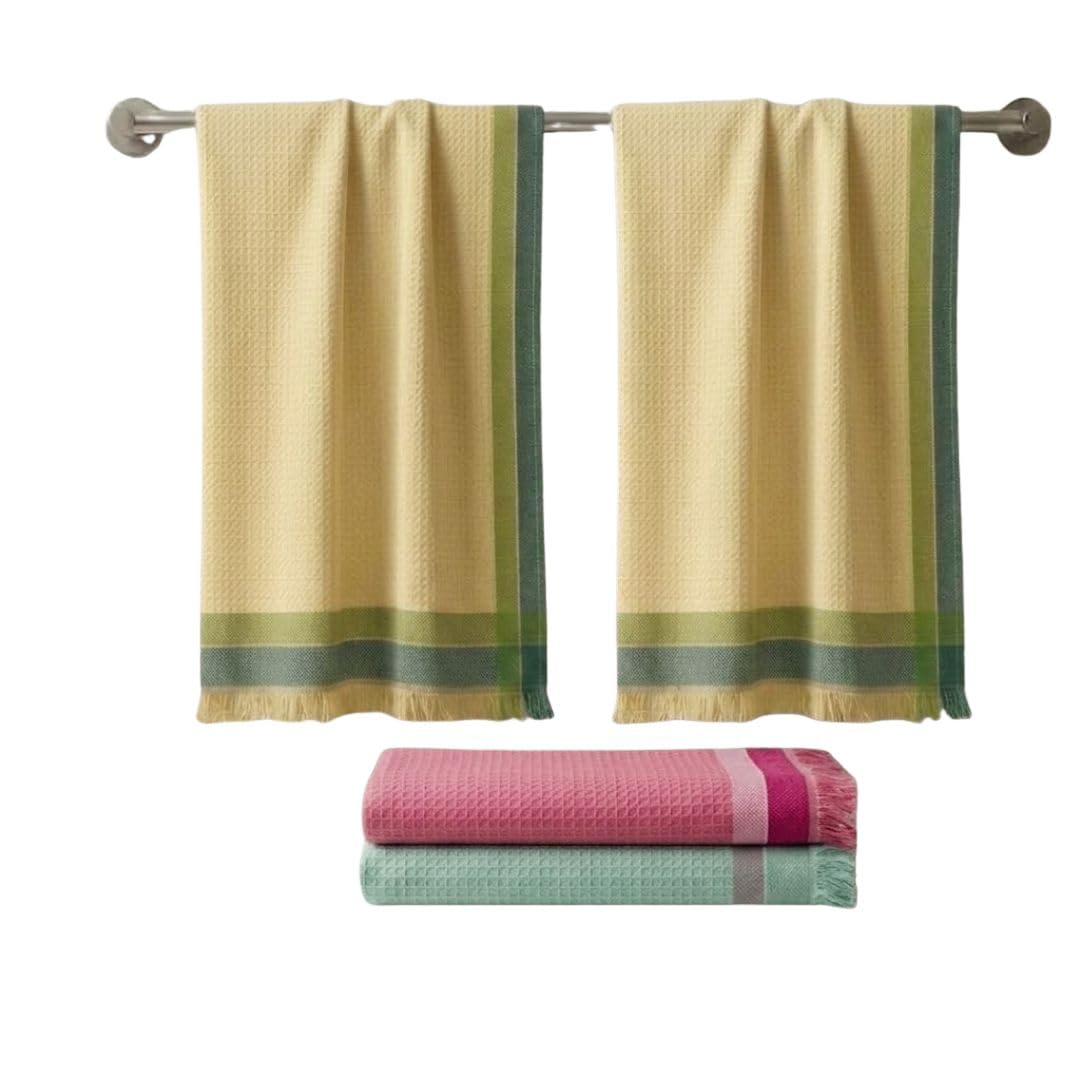 Athom Living 100% Cotton Bath Towels Pack of 4, Ultra Soft, Highly Absorbent, Quick Dry, Multicolour Large Size Towels for Everyday Use, Ideal for Home, Gym, and Travel