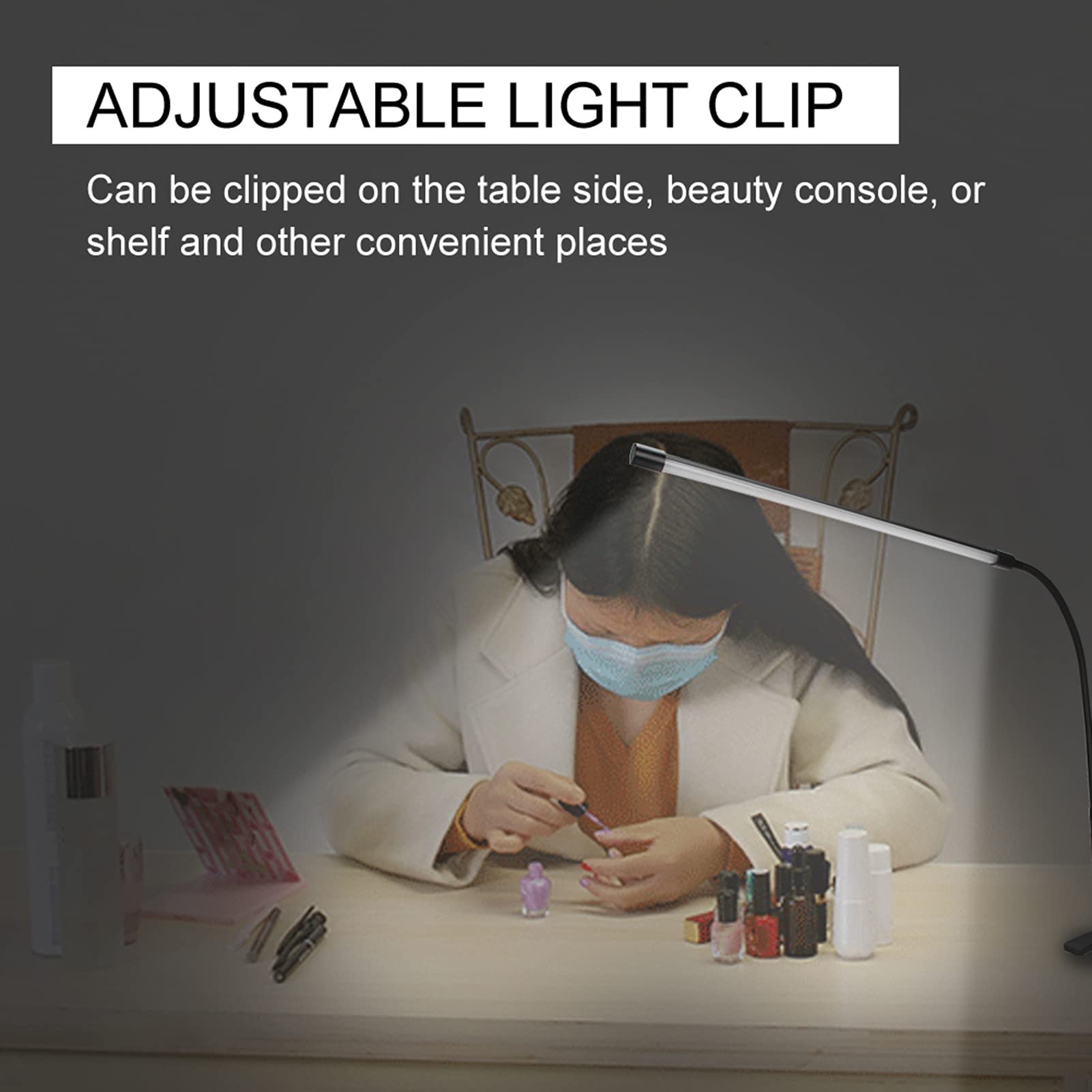 Lampada a Clip a LED Pieghevole a Braccio Lungo Lampada di Bellezza Lampada Per Unghie Lampada da Ricamo Lampada da Tavolo con Clip Lampada da Scrivania Colore Dimmerabile Regolabile