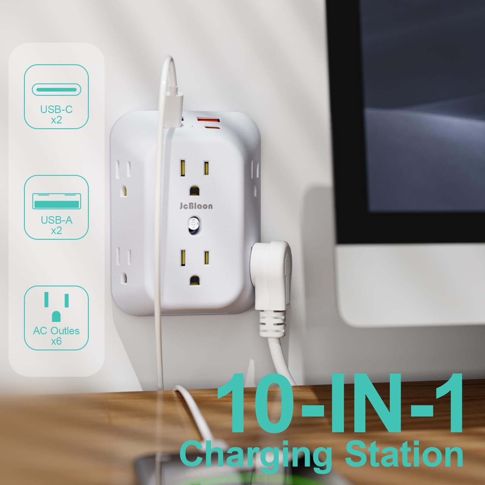 Steckdosenleiste, Überspannungsschutz, 6 Port Verlängerungskabel mit 4 USB Ports (2x USB A, 2x USB C), 4er Pack Power Board, Wandsteckdosenadapter reserviert für Reisen in