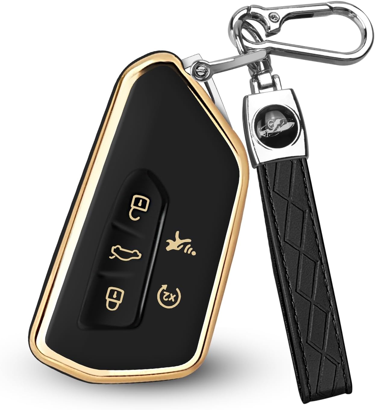 MILD EAST for Volkswagen Key Fob Cover, Soft TPU Full Protection Key Fob Case Compatible with VW Golf GTI Skoda Octavia ID3 ID4 MK8, 5 buttons (Gold-Black)
