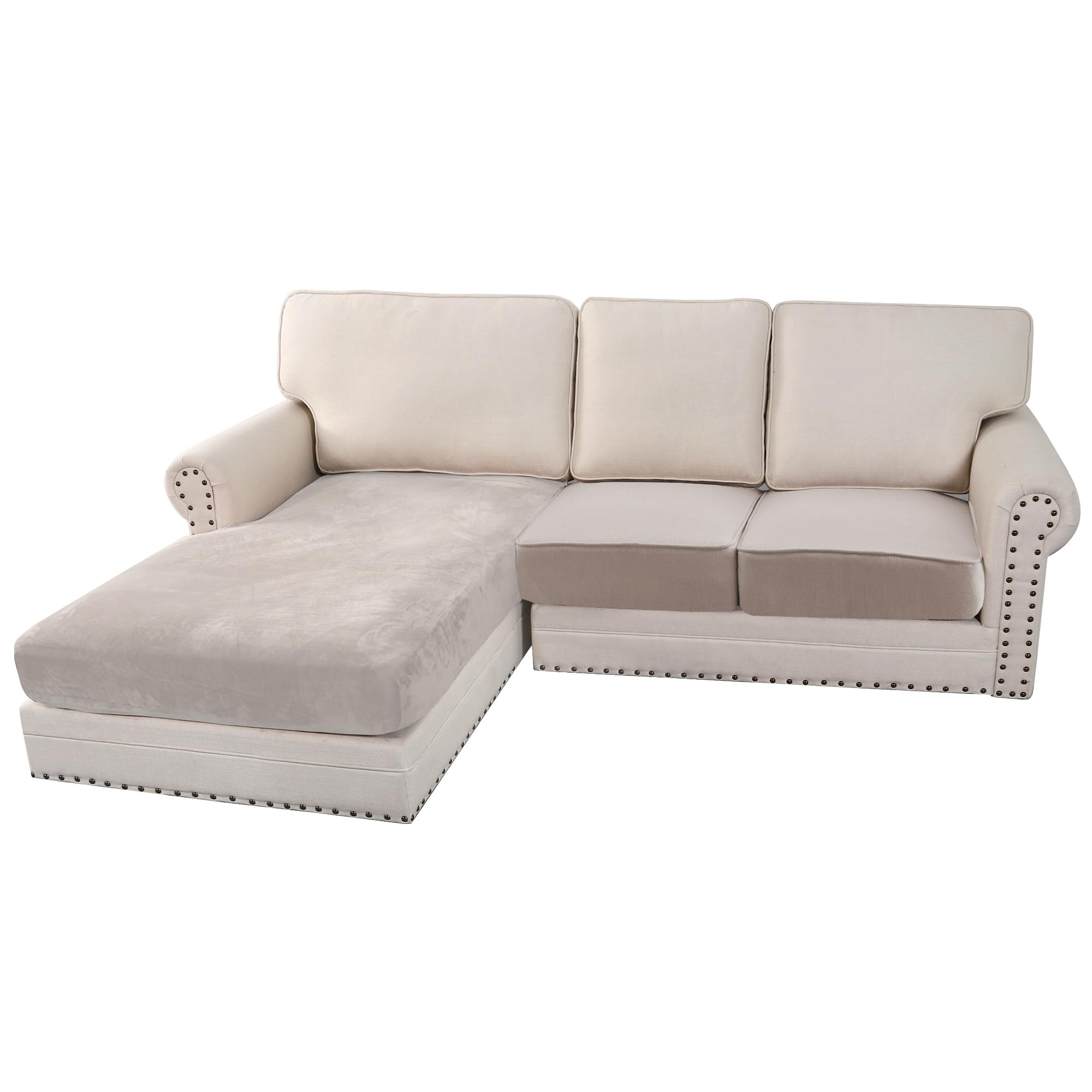BellaHills Velvet Stretch Sofa Seat Cushion Covers Chaise Cover Furniture Protector for Chaise Sofa with Elastic Bottom (Chaise