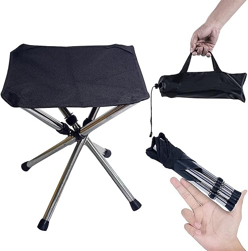 m87saga Taburete retráctil de acero inoxidable para camping taburete pequeño portátil plegable para caminar al aire libre senderismo pesca con bolsa