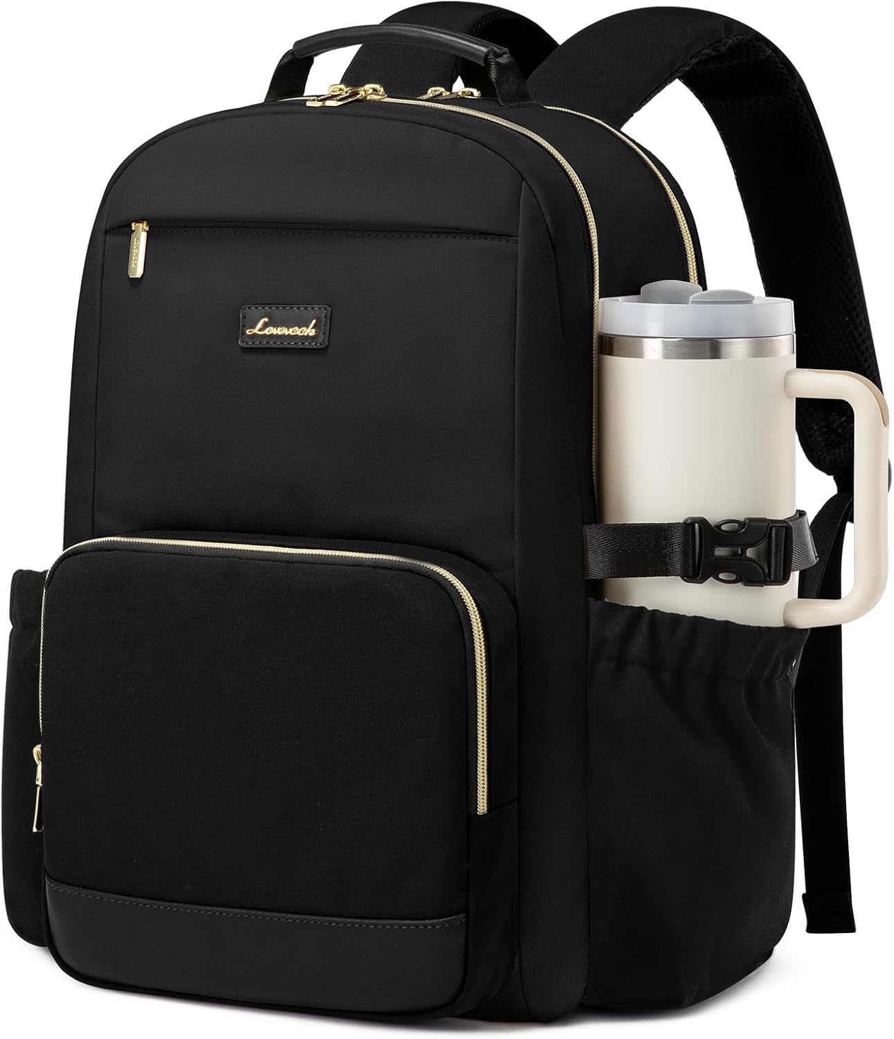 LOVEVOOK Laptop Backpack for Women with Pouch Pocket for Large Capacity Cup,15.6 Inch Laptop Computer Bag Travel Backpack Purse,Waterproof Work Business Backpack College Teacher Bags,Black 15.6 Inch Black