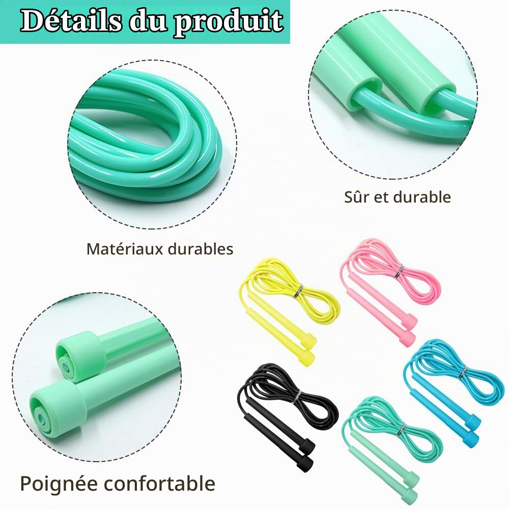 15 Pièces Corde a Sauter Sport Antidérapant Corde à Sauter Réglable 2,8m Cordes à Sauter pour Enfant & Adulte pour Fitness, Crossfit, Sport, Boxe, GYM