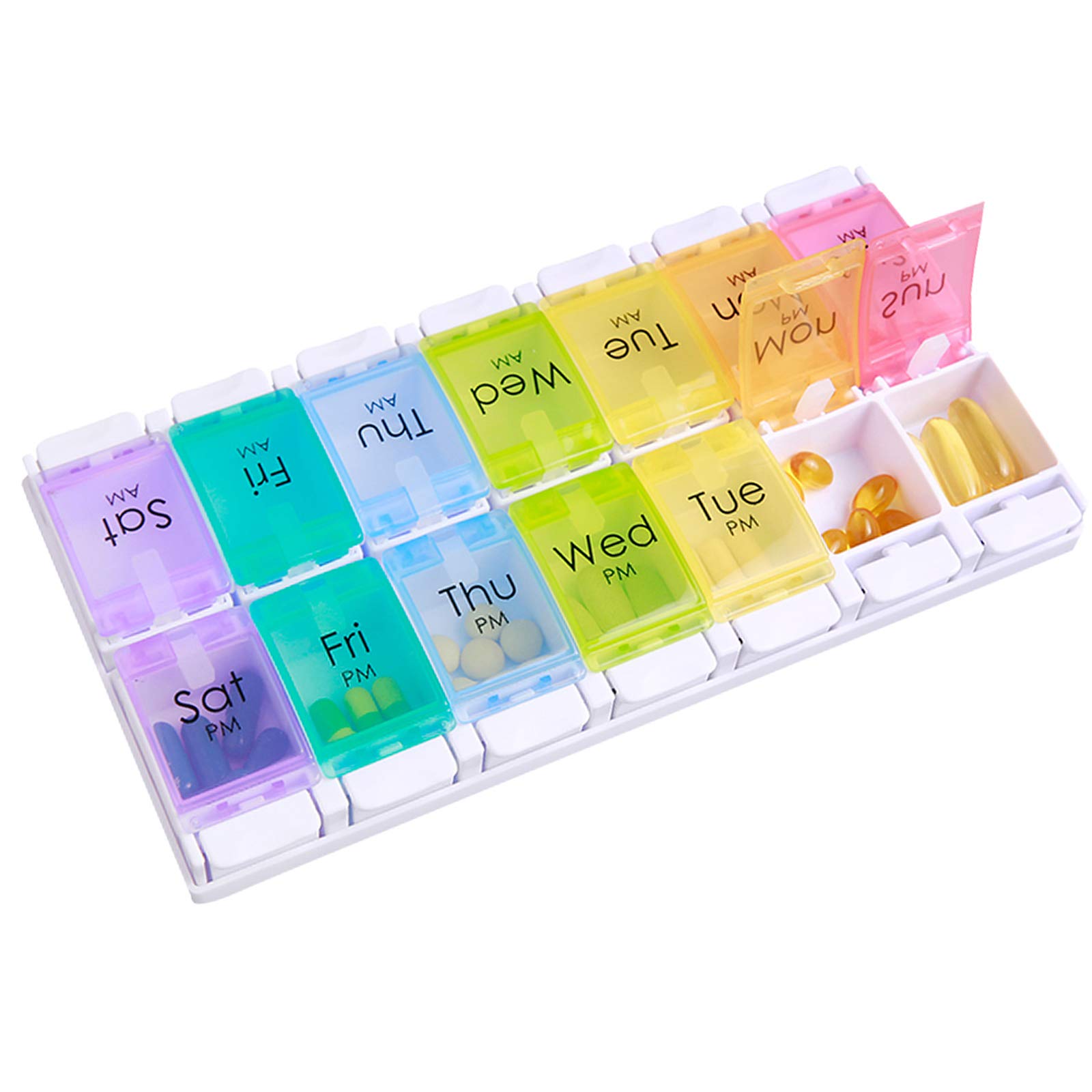 Medical Weekly Pill Box, Pill Organiser 14 Day Pill Storage Case Reminder Pill Tablet Dispenser Am Pm Medicine Box Pill Container Dosset Box with 14 Compartments for Medicines Supplement Vitamins