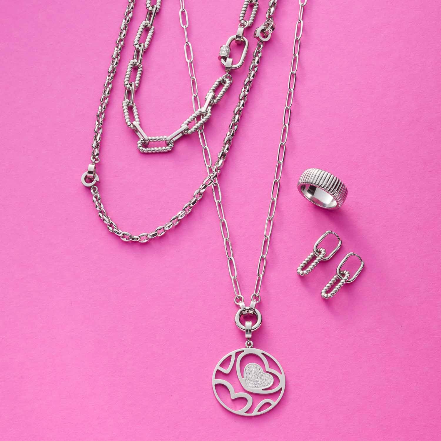 JEWELS BY LEONARDO Anhänger Clip & Mix Meyla • Ketten-Anhänger aus silberfarbenem Edelstahl • Charm aus Herzen mit klaren Zirkonia-Steinchen • Clip M (4,8 mm Ø) • Schmuck Geschenk für Frauen • 023257