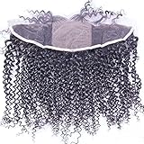 Kinky Curly Silk Base Lace Frontal Momgolian Virgin Human Hair 13X4 Lace Frontals Closure with Silk Top Bleached Knots Baby Hair (14inch)
