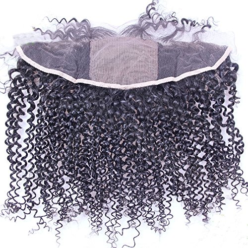Kinky Curly Silk Base Lace Frontal Momgolian Virgin Human Hair 13X4 Lace Frontals Closure with Silk Top Bleached Knots Baby Hair (14inch)