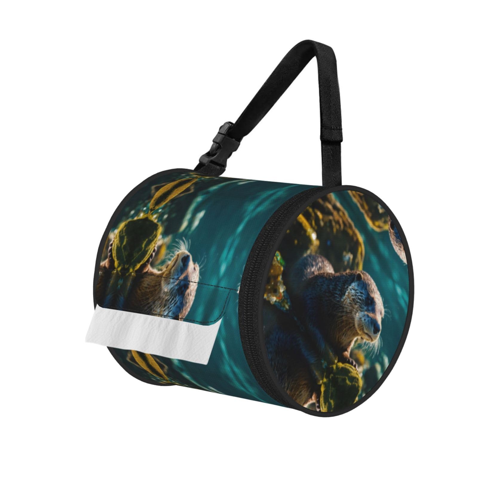 Animal Cute Brown Otters Printed Hanging Tissue Organizer, Smooth Zipper Oxford Cloth Roll Holder for RV Bathroom Desk