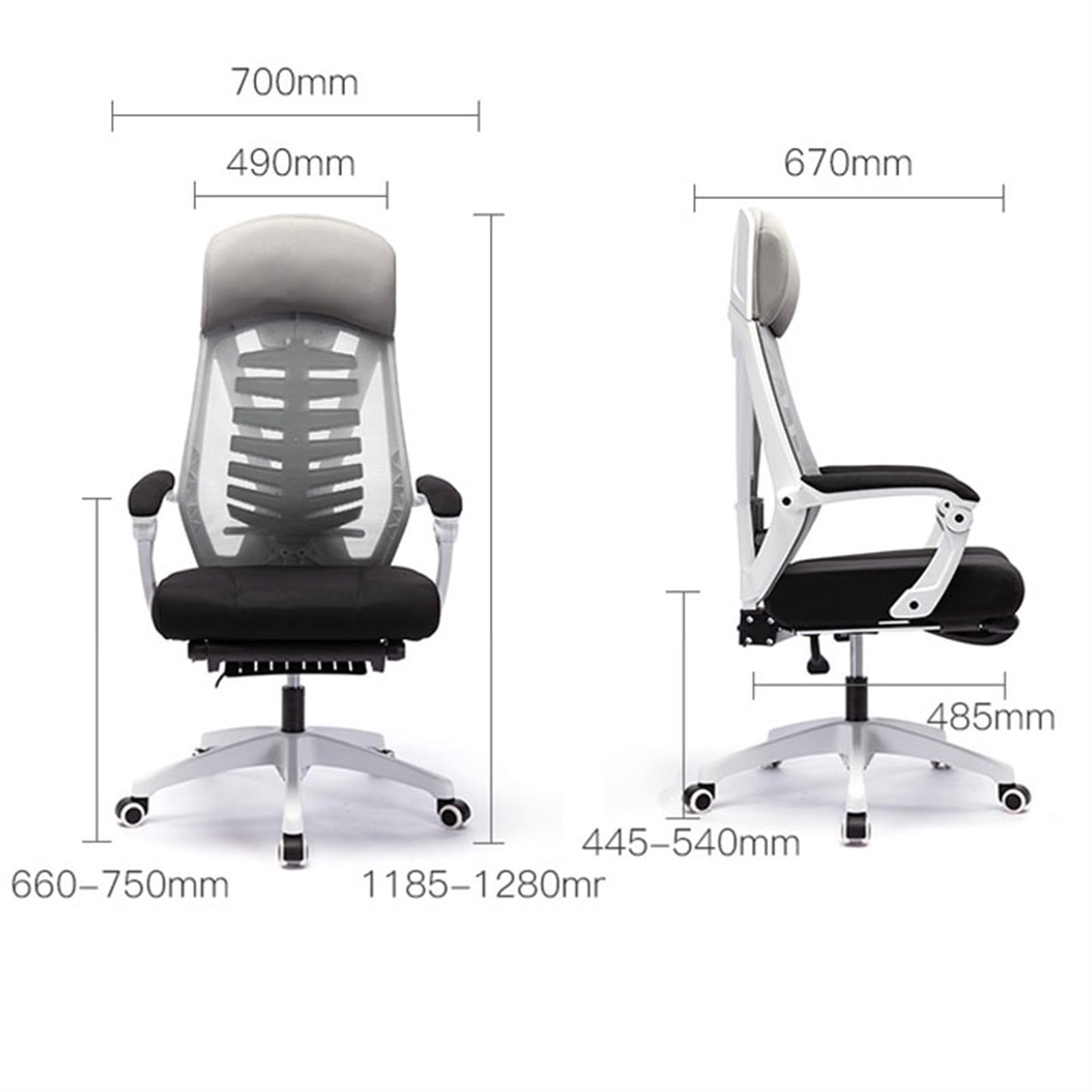 Ergonomiczne krzesło biurowe, obrotowe oparcie z siatki, z zagłówkiem i podłokietnikami, wygodne krzesło z regulacją wysokości, z podnóżkiem