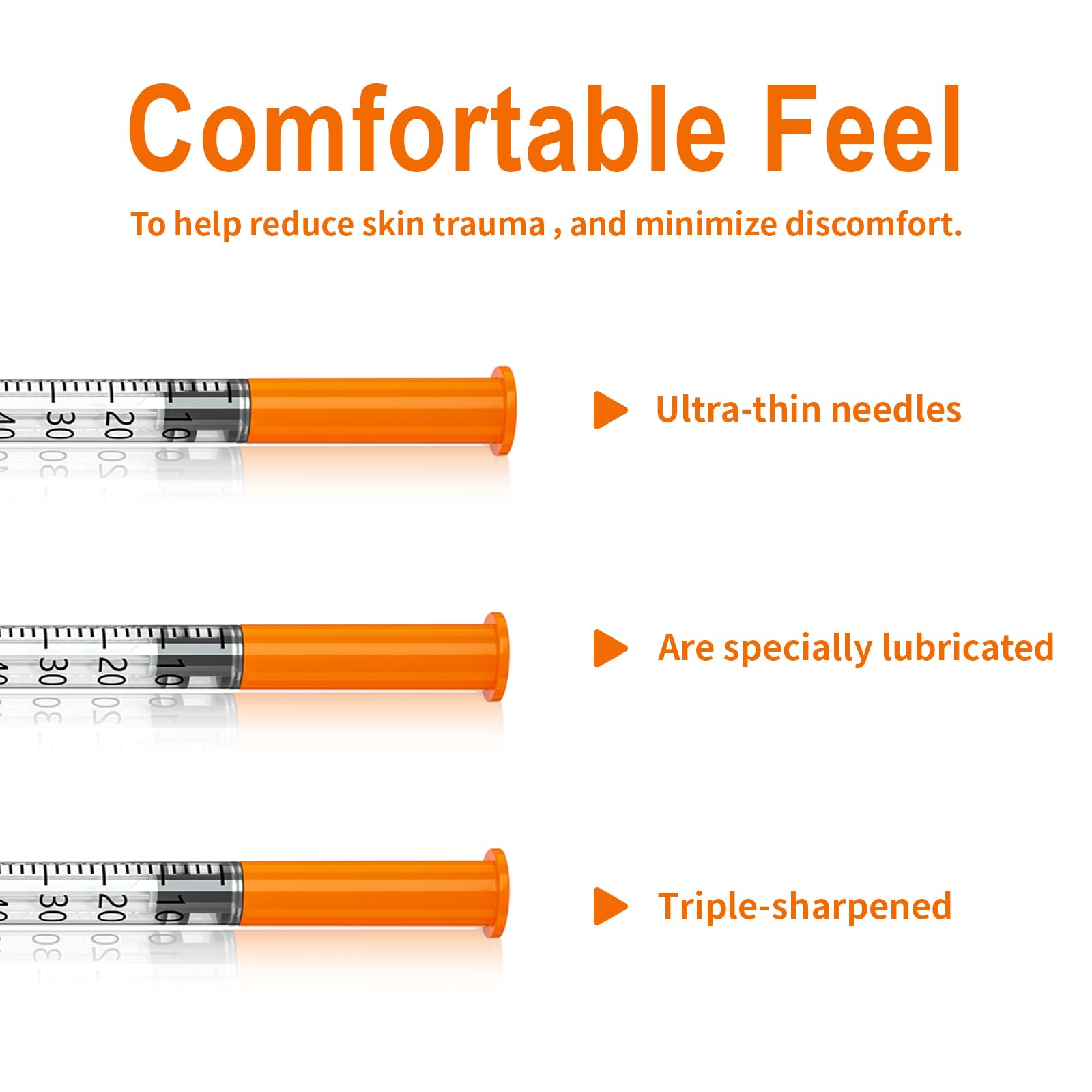 U-100 1ml/cc 30 Gauge 1/2 Inch Syringe, Orange Cap, Smooth Plunger, 100/box — Amazon image 2