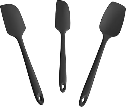 Doosu 600F Heat Resistant Silicone Spatula Scrapers Set of 3, Black