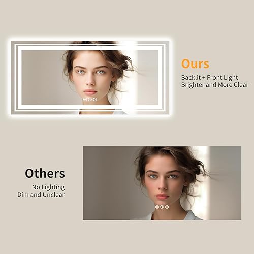 Miniatura 2 de WTTY Espejo LED de 88 x 38 pulgadas para baño, regulable, grande, moderno, con retroiluminación y luz delantera, espejo de tocador de baño con luz