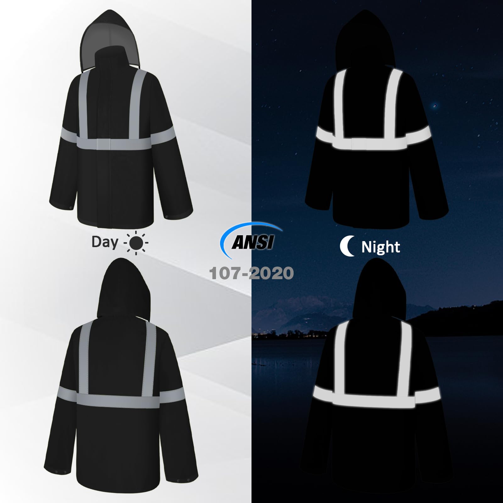 UNO - Chaqueta impermeable de alta visibilidad, impermeable con capucha, traje de lluvia ligero para actividades al aire libre