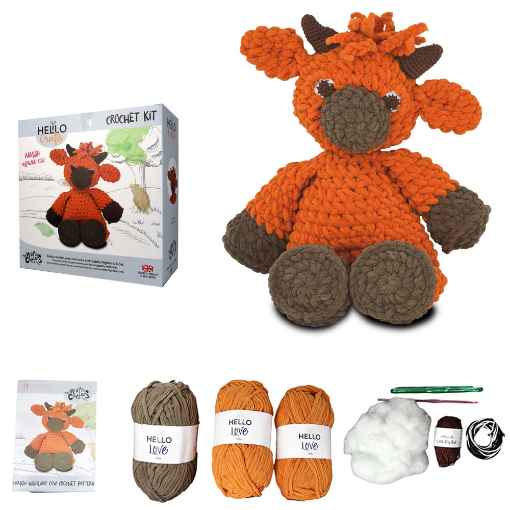 Knitty Critters Hamish Highland Cow – Main Collection – | Beginner-Friendly Crochet Craft Kit With Recycled Yarn