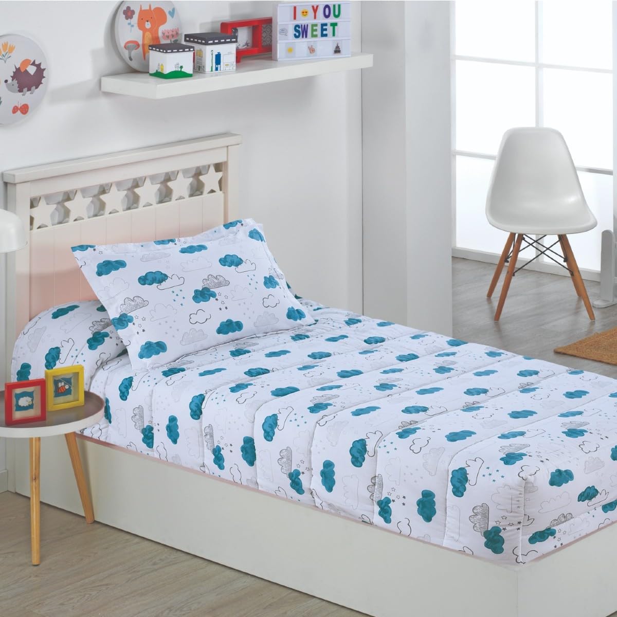 DHESTIA HOME - Edredón Ajustable de 350gr Cama 90 Infantil y Cama 105 Nubes Agua - Color Único, Talla Cama 105