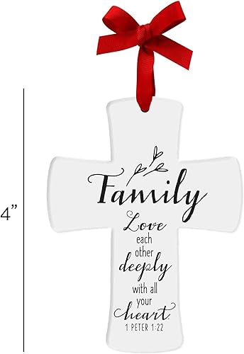 Miniatura 5 de Lighthouse Christian Products Adorno navideño de cerámica de 4 pulgadas con cruz blanca de amor