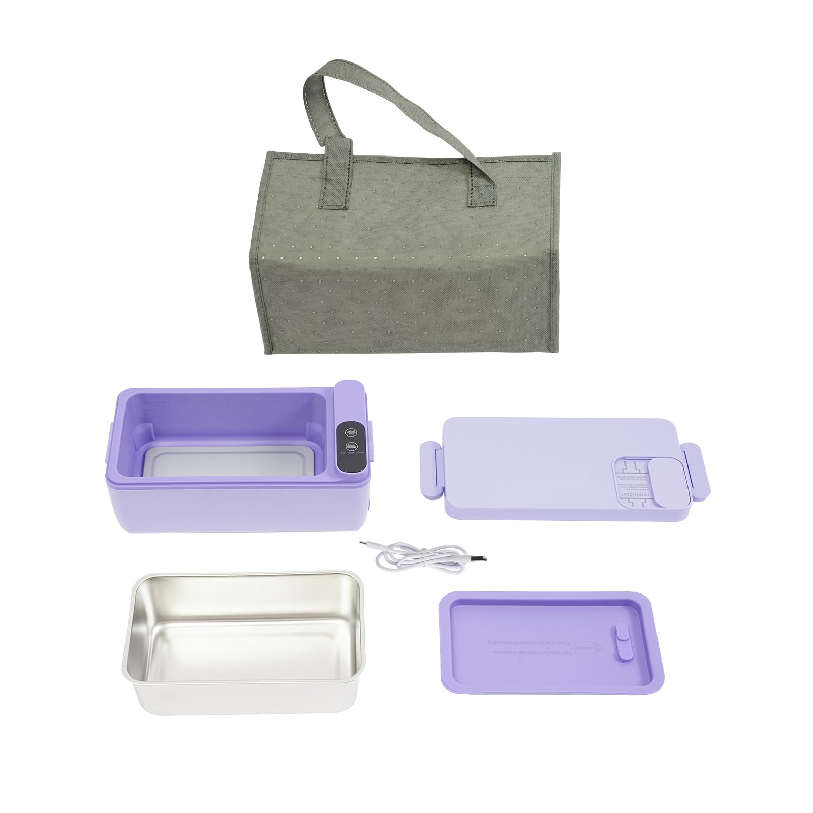 Fiambrera eléctrica con batería, 40 W, caja de almuerzo eléctrica portátil con bolsa aislada, 1 L, fiambrera térmica para alimentos, fiambreras de acero inoxidable con función aislante, para