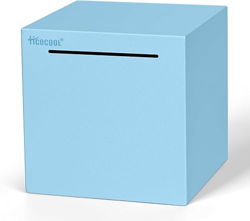 Hicocool Alcancía azul de acero inoxidable para niños y adultos, debe romperse para abrir para dinero real, banco de dinero de metal irrompible para