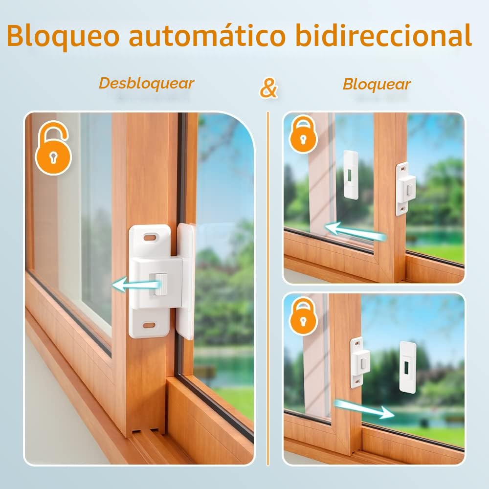 SAFELON 4 Piezas de cerraduras de ventana corredizas a prueba de niños, cerraduras de ventana de diseño de bloqueo automático bidireccional para niños pequeños (Blanco)