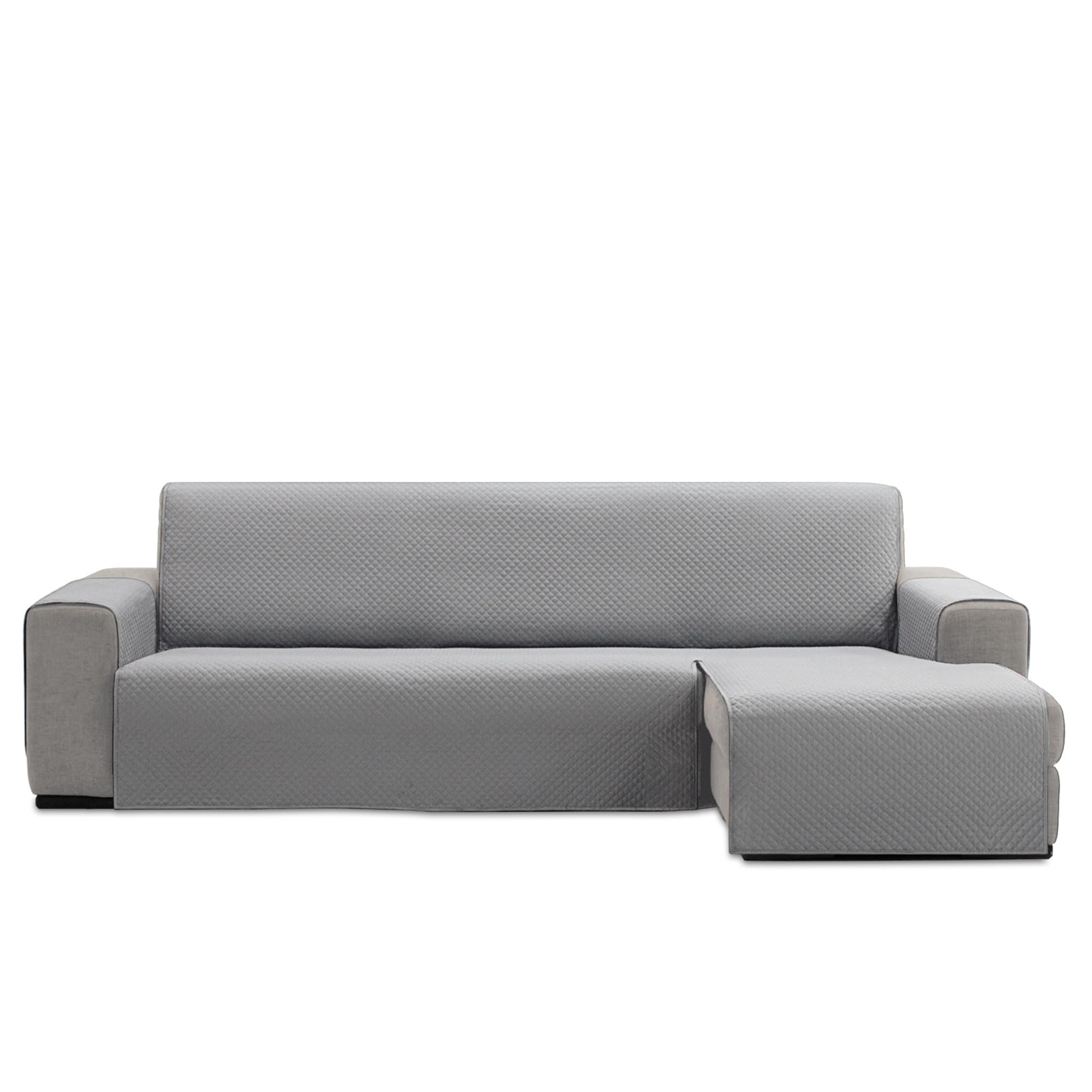 Quilted Chaise Longue Sofa Cover 280 cm (Seat) | REQUENA Model | Light Grey | Left/Right Compatible Protector | Easy to Wash Canvas, Durable and Resistant | Made in Spain