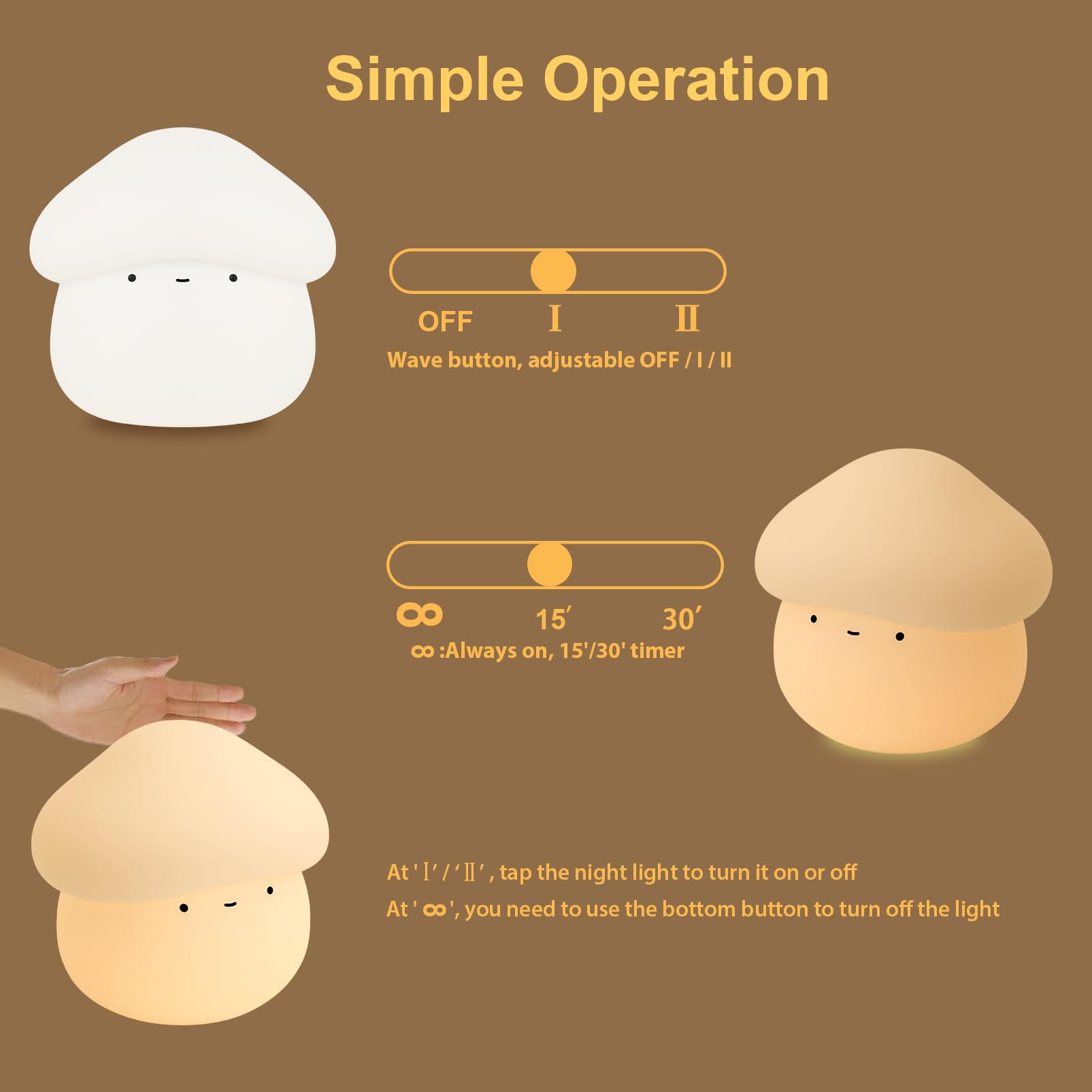 Xtralite Shroomi LED Nachtlicht Für Kinder – Wiederaufladbar, 10 Farben, Dimmbar, Quetschbares Silikon, USB-C, Pilz-Design
