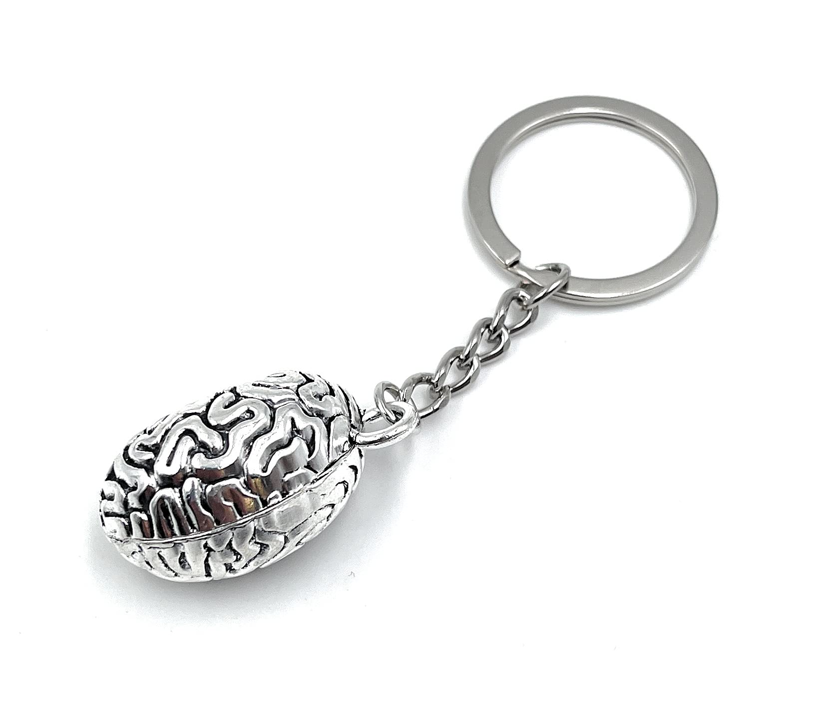 H-Customs Brain Brain Thinking Silver Keychain Pendant