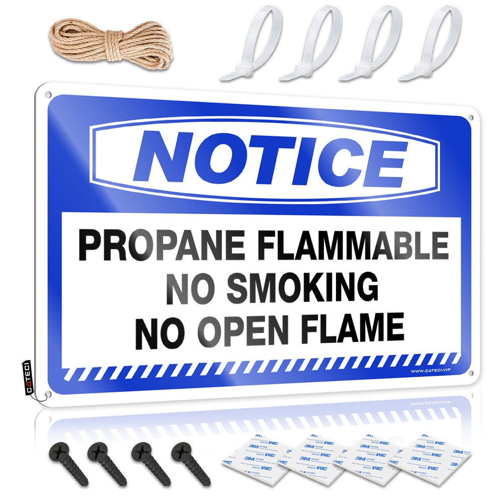 Metal Tin Sign Retro Notice Propane Flammable No Smoking No Open Flame Tin Sign Funny Bar Decor Funny Desk Signs(20X30CM)