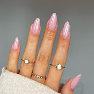 48Pcs Nude Pink Press on Nails Almond Fake Nails Glue on Nails Medium Length Almond Shaped Nails Press ons, Stiletto False Nail for Women, Thick Natural Acrylic Gel Nail