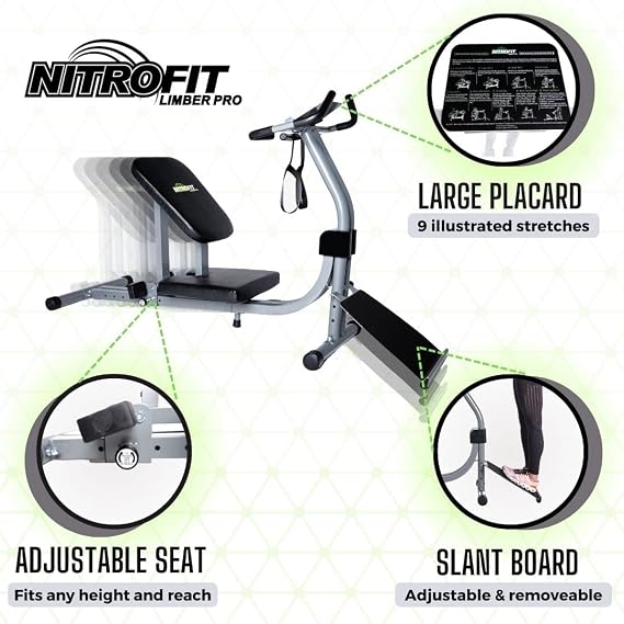 Nitrofit Limber Pro Adjustable Seat Stretch Machine for Lumbar Stretching, Lower Back Pain, Leg Stretch, Rehab, Flexibility, Injury Prevention, Calves