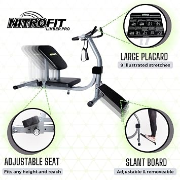 Nitrofit Limber Pro Adjustable Seat Stretch Machine for Lumbar Stretching, Lower Back Pain, Leg Stretch, Rehab, Flexibility, Injury Prevention, Calves