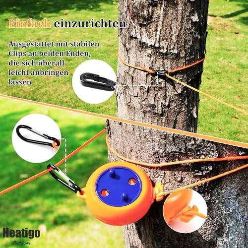 Wäscheleine Ausziehbar, Wäscheleine Camping Tragbare 10m Reise Urlaub Outdoor wäscheschnur Wäscheständer für Badezimmer, Waschküche, Garten oder Reise (Orange)