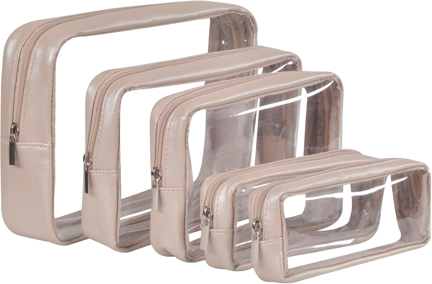 TSA Approved 5-Piece Diaper Bag Organizer Pouch Set Clear Waterproof TPU Kids Toiletry Storage Set Travel Packing Clutch Cube Bags for Baby Nursing Pearl Grey Leather