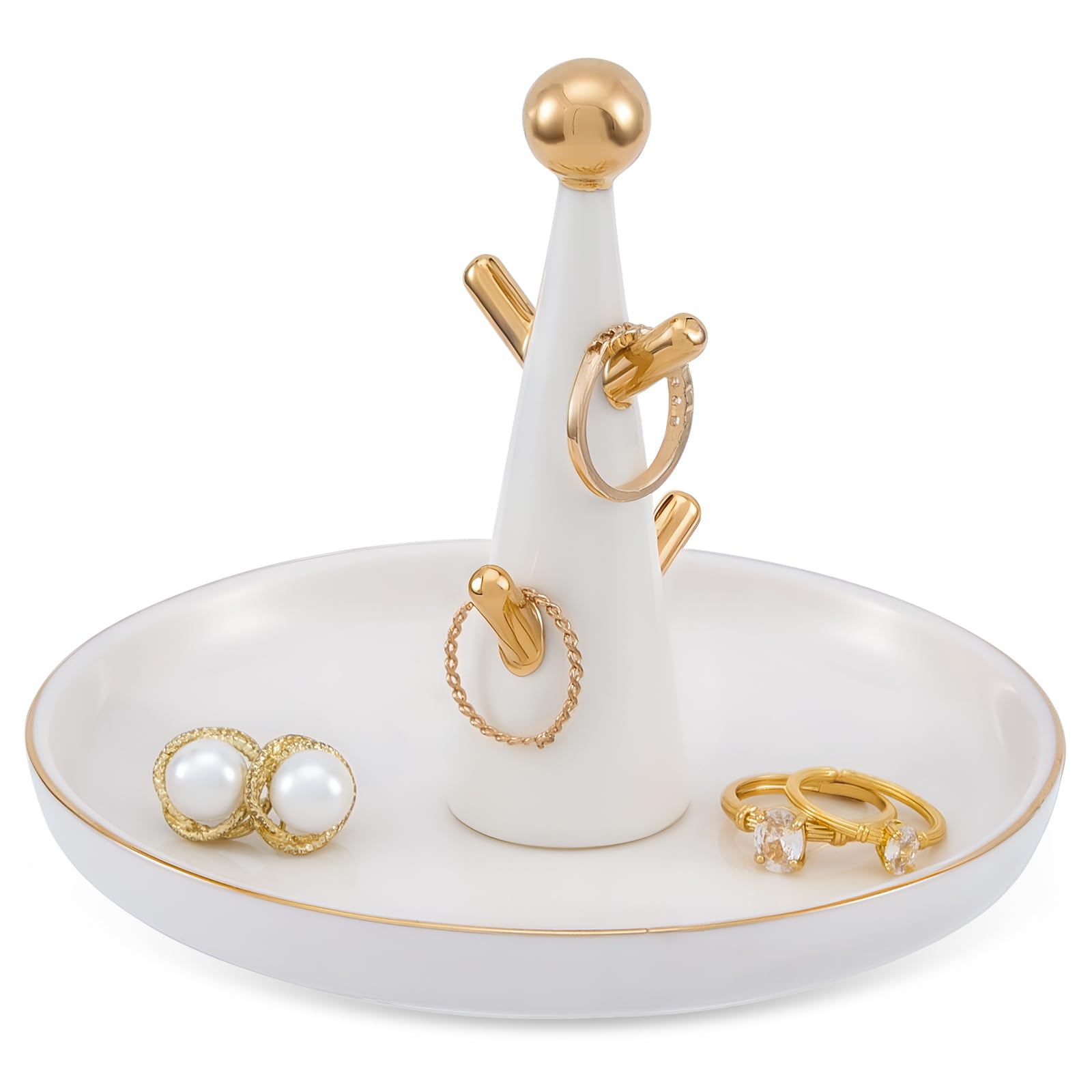 Lolalet White Ceramic Ring Dish Holder, Tree-Shaped Trinket Tray For Rings Earrings Necklaces Jewelry Decorative Plate Gift For Birthday Wedding Engagement