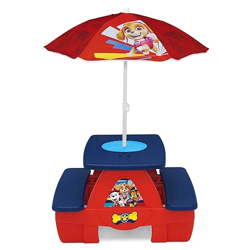 Miniatura 7 de Delta Children Mesa de picnic de actividad de 4 asientos con paraguas y mesa compatible con Lego, PAW Patrol