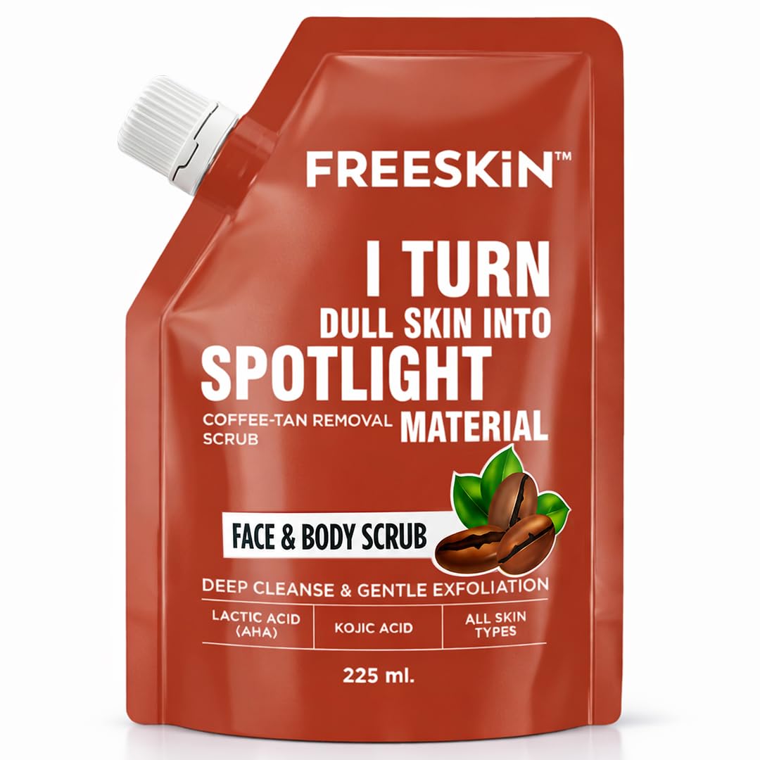 Freeskin Coffee DeTan Removal Face and Body Scrub 225ml I Transform My Dull Skin into the Spotlight Intense Exfoliation Coffee Scrub for Removing Tan Removes Dead Skin Cells, Grime and Other Contaminants from Skin | Skin Brightening and Smoothing Scrub for Face and Body | For all Skin Types-image-3