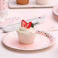 Vista 37 de Platos de papel plateado y servilletas para fiestas, platos blancos y plateados para 24, 168 piezas de decoraciones de fiesta plateadas para boda