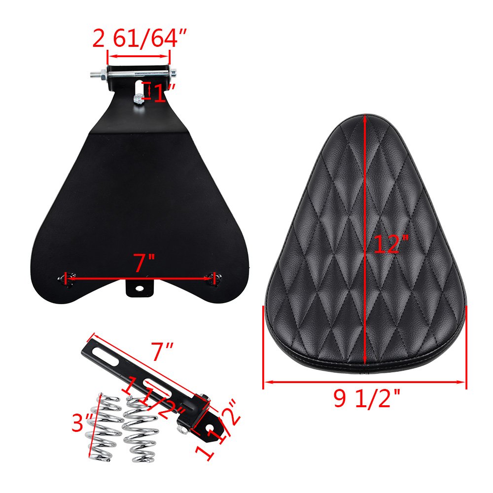 Universal Motorcycle Leather Diamond Contoured Solo Spring Bracket Seat Mount