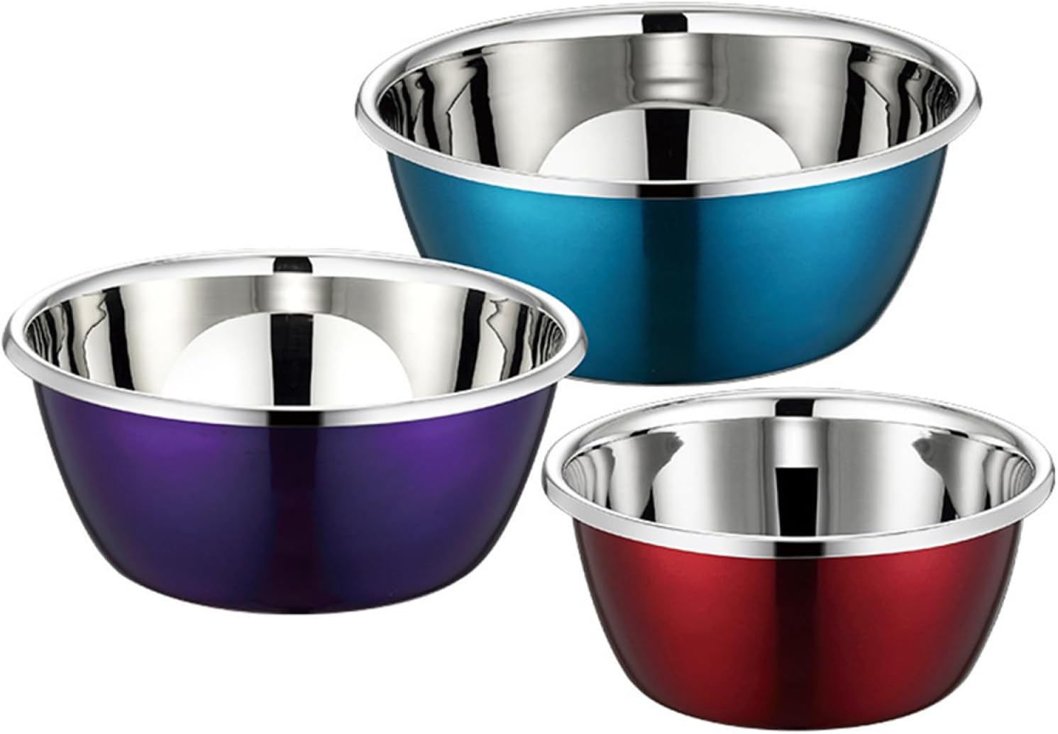3-Piece Stainless Steel Mixing Bowl Set for Kitchen Heavy-Duty Food Storage Bowls Colorful Design for Meal Prep and Washing Vegetables
