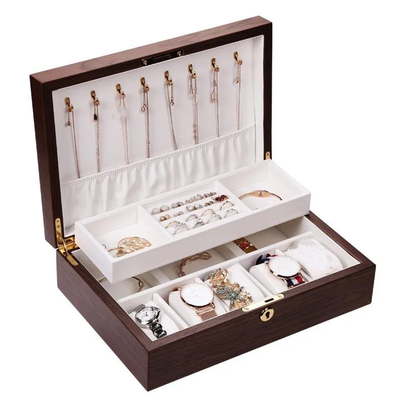 Ideias De Presentes Caja Vintage Anillo Madera Con Cerradura Joyero Reloj Caja Almacenamiento Nogal Pendientes Madera Maciza Con Cerradura Joyero Caja Regalo Navidad