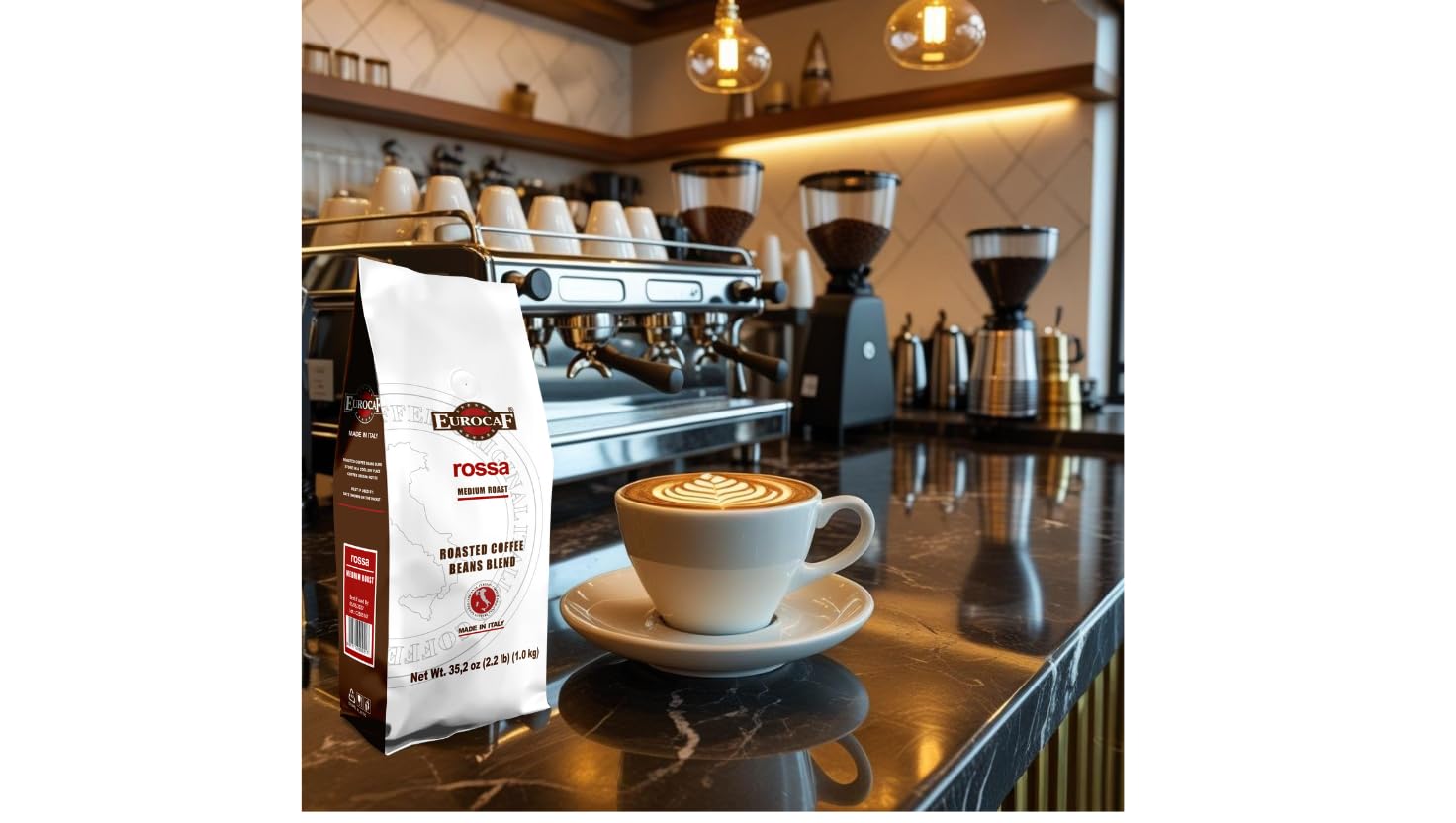 Eurocaf Miscela Rossa, Whole Bean Coffee, Medium Roast, 2.2 Ib, Original Italian Coffee (Pack of 1)